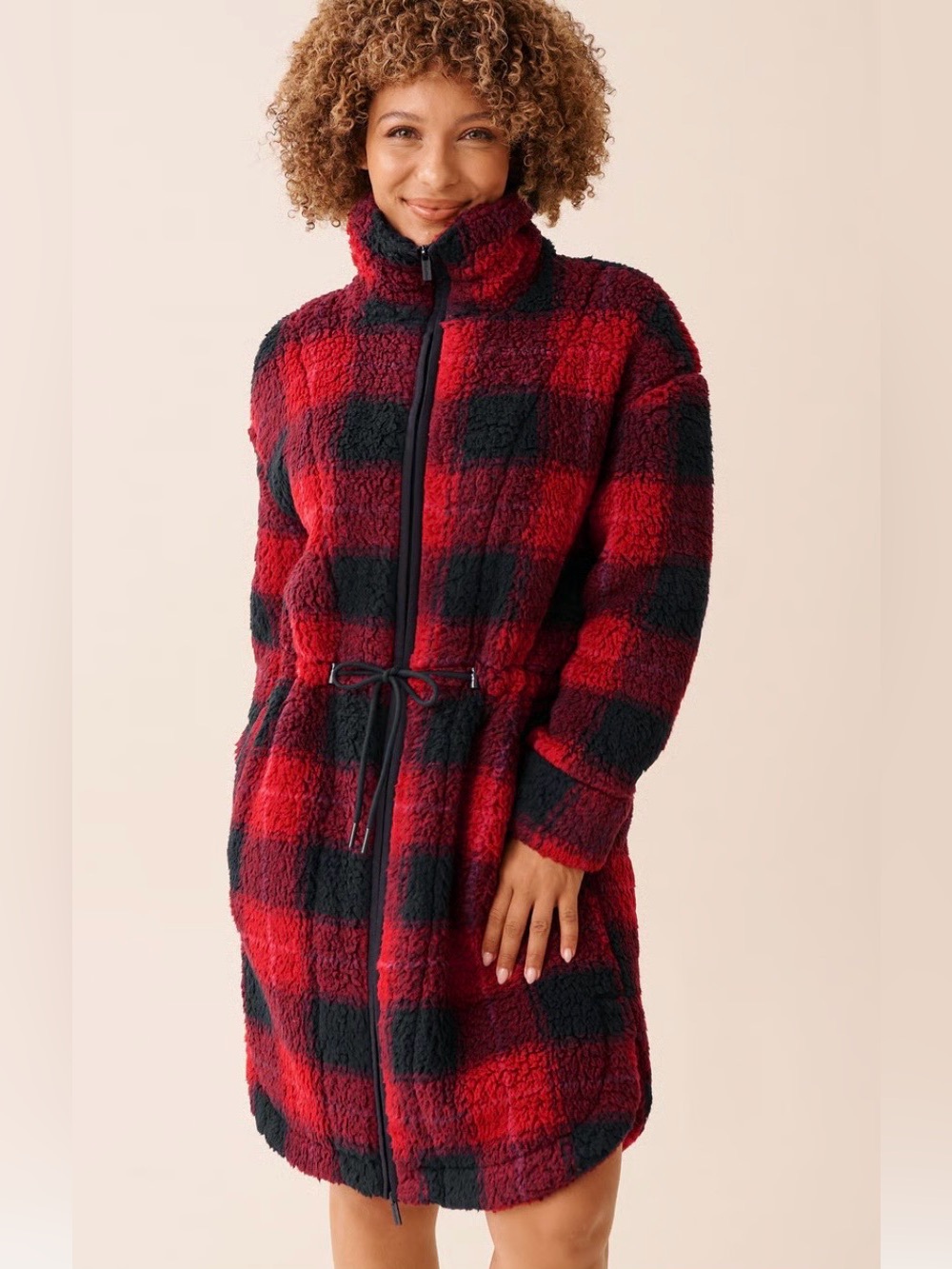 Cozy Red & Black Buffalo Plaid Sherpa Coat